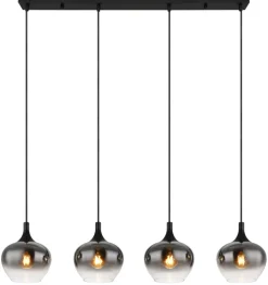 GLOBO Retrofit Balkenpendel MAXY 4-flg schwarz /Rauchfarbig