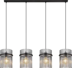 GLOBO Retrofit Balkenpendel GORLEY 4-flg schwarz /rauchfarbig