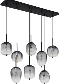 GLOBO Retrofit Balkenpendel ATTILA 8-flg schwarz /Rauchglas