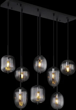 GLOBO Retrofit Balkenpendel ATTILA 8-flg schwarz /Rauchglas