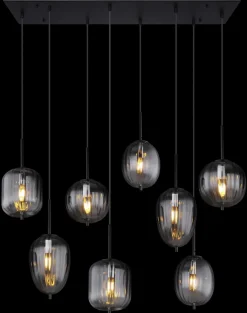 GLOBO Retrofit Balkenpendel ATTILA 8-flg schwarz /Rauchglas