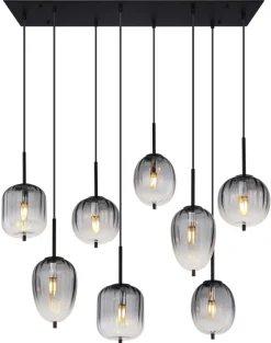 GLOBO Retrofit Balkenpendel ATTILA 8-flg schwarz /Rauchglas