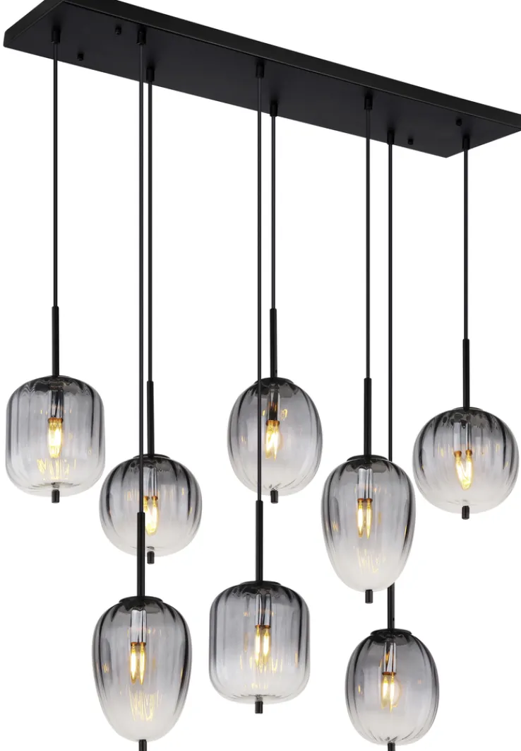 GLOBO Retrofit Balkenpendel ATTILA 8-flg schwarz /Rauchglas