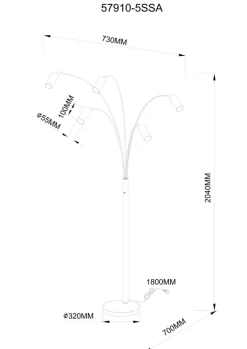 GLOBO Retrofit Bogenlampe ROBBY, Metall, 70 x 73 x 204 cm Beige