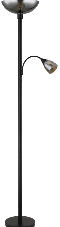 GLOBO Retrofit Deckenfluter mit Leselampe BLADE schwarz /Rauchglas