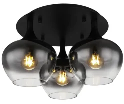 GLOBO Retrofit Deckenlampe MAXY 3-flg schwarz /Rauchglas