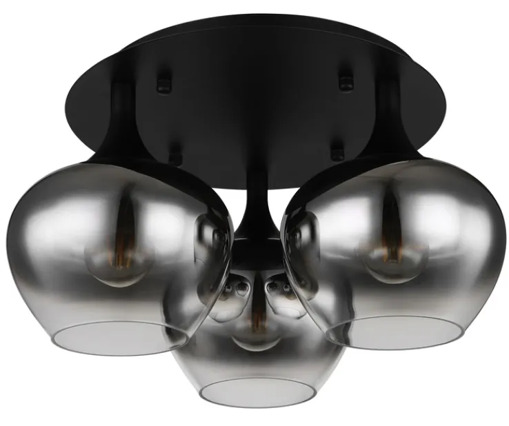 GLOBO Retrofit Deckenlampe MAXY 3-flg schwarz /Rauchglas