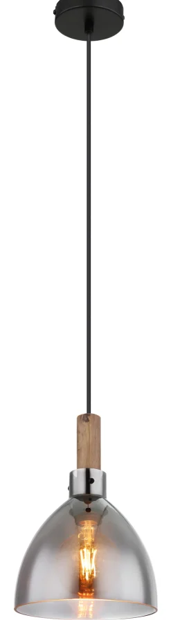 GLOBO Retrofit LED Pendelleuchte MATTEA 1-flg schwarz /Holzdekor