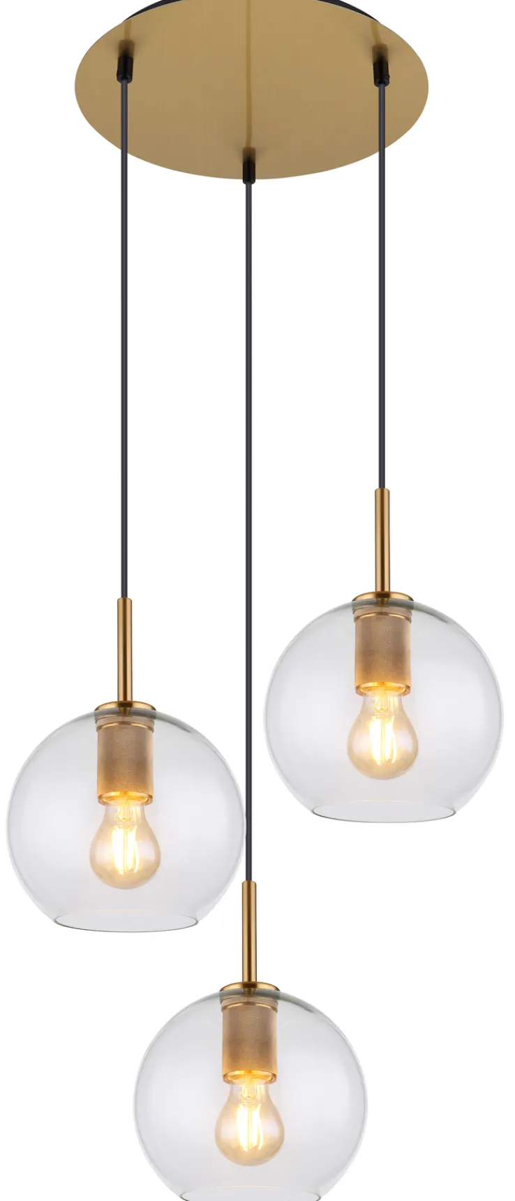 GLOBO Retrofit Pendelleuchte ADARA 3-flg messingfarbig /Klarglas