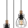 GLOBO Retrofit Pendelleuchte MINA II 3-flg schwarz /Holz naturfarbig