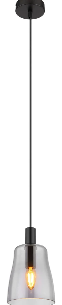 GLOBO Retrofit Pendelleuchte GARRI 15 cm schwarz /rauchfarbig