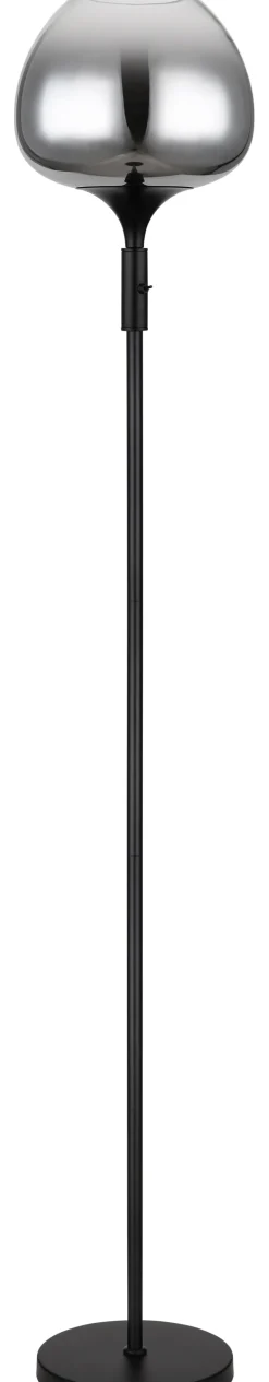 GLOBO Retrofit Stehlampe MAXY 165 cm schwarz /Rauchglas