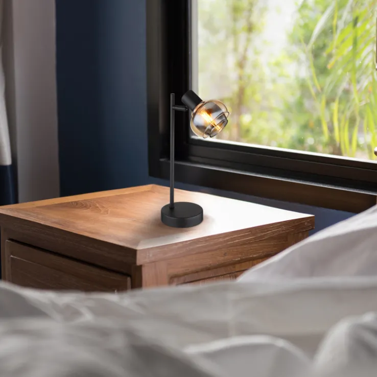 GLOBO Retrofit Tischlampe TOKKI schwarz /rauch und amber