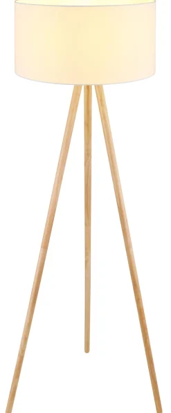GLOBO Retrofit Tripod Stehlampe STABILO, Holznachbildung/Textil, Höhe 150 cm Braun/Weiß