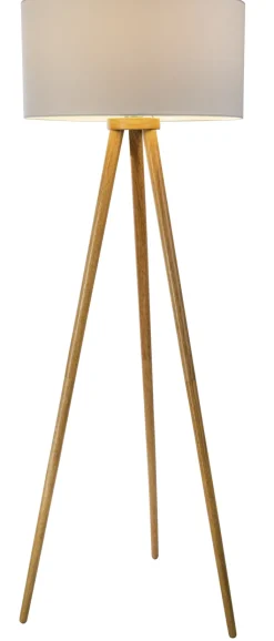 GLOBO Retrofit Tripod Stehlampe STABILO, Holznachbildung/Textil, Höhe 150 cm Braun/Weiß