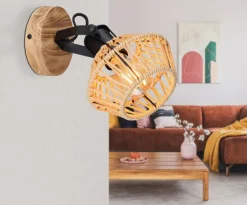 GLOBO Retrofit Wandleuchte mit 1 Spot VALLI schwarz /Hanf beige