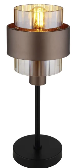 GLOBO Tischlampe MILLEY, Metall/Glas, Höhe 47 cm Braun/Schwarz/Goldfarbig