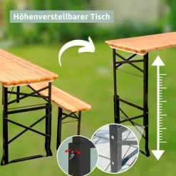 holz4home Bierzeltgarnitur BIERBANK 3-teilig 167 x 50 cm schwarz /naturfarbig