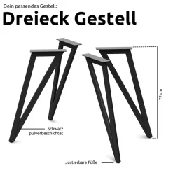 holz4home Esstisch 140 x 80 cm Eiche massiv/Dreieck-Gestell schwarz