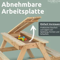 holz4home Kinder Gartentisch mit 2 Bänke PICKNICK 100 cm naturfarbig