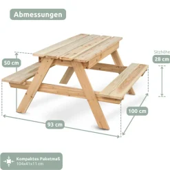 holz4home Kinder Gartentisch mit 2 Bänke PICKNICK 100 cm naturfarbig