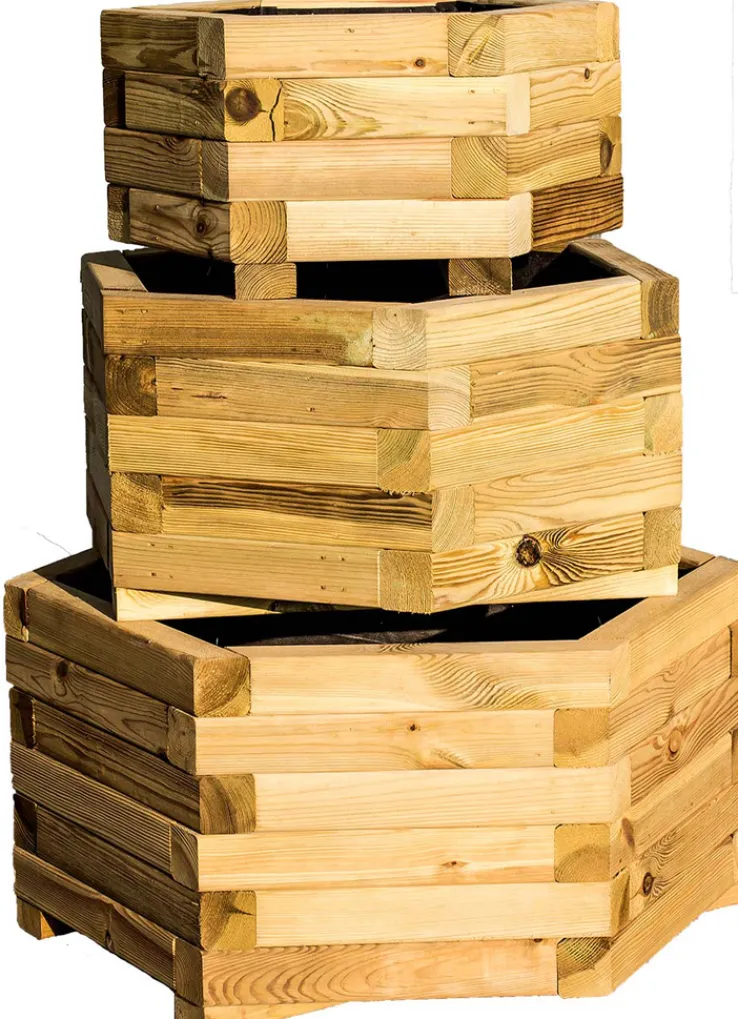 holz4home Pflanzkübel 6-ECK 50 cm Kiefernholz