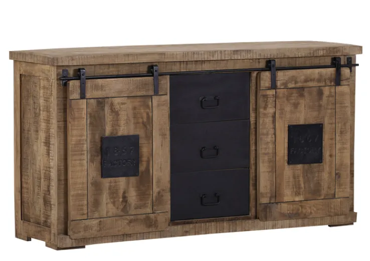 INTERhome Sideboard BARNEY 160 x 85 cm Mango Massivholz/schwarz