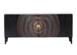 INTERhome Sideboard SANTA CRUZ Akazie massiv Eisen 177 x 47 x 78 cm pulverbeschichtet Akazie massiv schwarz gebeizt + lackiert|||---|||Schwarzes Akazienholz – pulverbeschichtetes Eisengestell – 2 Drehtüren – 2 Einlegeböden – Stauraum – Ablage – Art Déco Stil – Griff