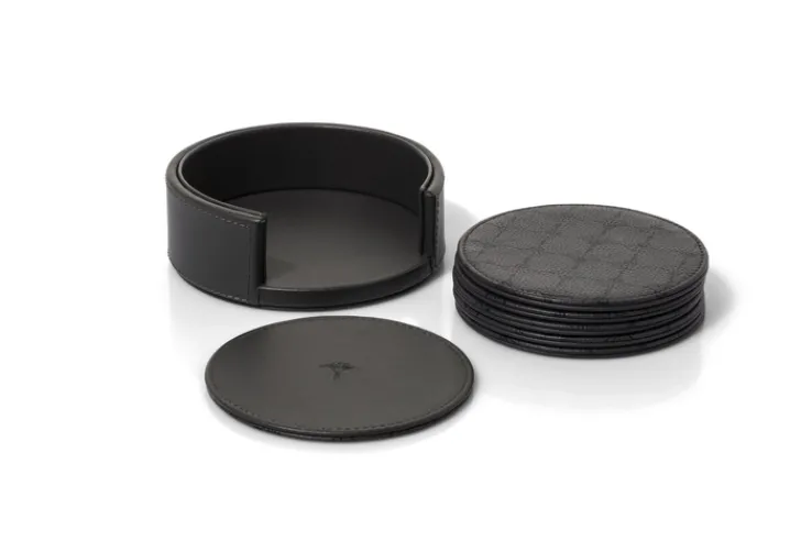 JOOP! Glasuntersetzer Set 6-tlg. CORNFLOWER Farbglas/Kunstleder Ø 11,5 cm Anthrazit-Schwarz