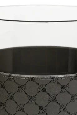 JOOP! Vase CORNFLOWER rund Durchmesser 20 cm Höhe 21 cm Klarglas Kunstleder anthrazit-schwarz