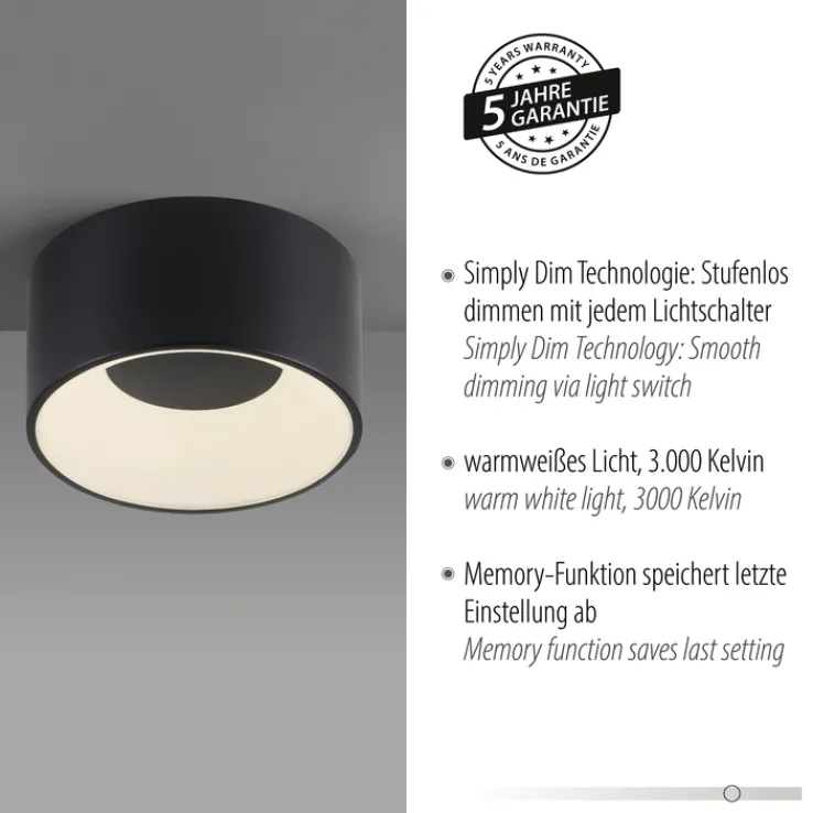 JUST LIGHT LED Deckenlampe TANIKA 16 cm schwarz