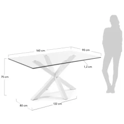 Kave Home Esstisch ARGO 160 x 90 cm weiß /Klarglas