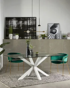 Kave Home Esstisch ARGO 160 x 90 cm weiß /Klarglas