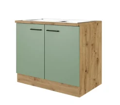 QUARTIER Küche Spülenunterschrank Fiona 85 cm Eiche / grün