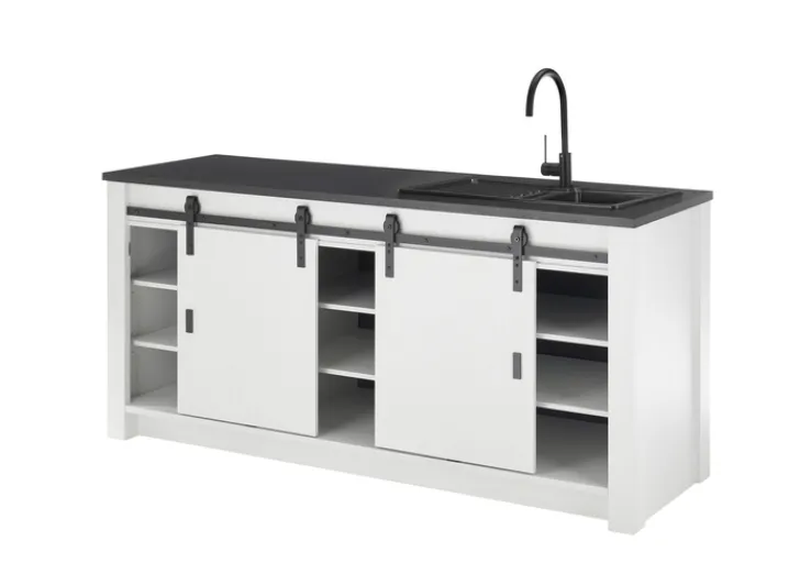 Küche Spültisch SHERWOOD ca. 201 x 93 x 64 cm Pinie Weiss Dekor