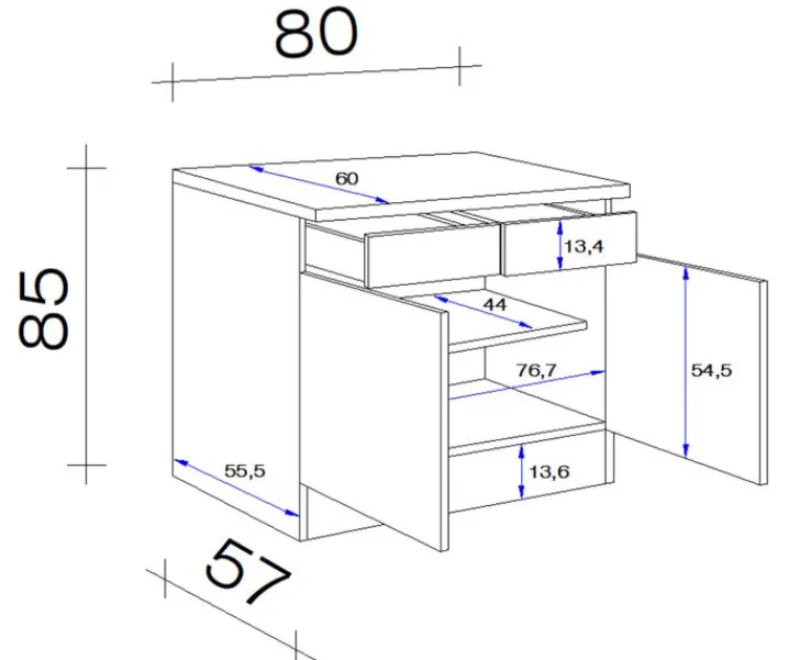 QUARTIER Küchen Unterschrank NANO 80 x 85 cm Buche