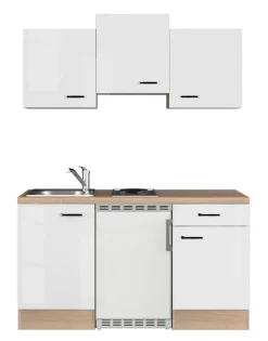 QUARTIER Küchenblock LUKE 150 x 60 cm Weiß Hochglanz / Sonoma Eiche