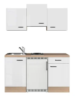 QUARTIER Küchenblock LUKE 150 x 60 cm Weiß Hochglanz / Sonoma Eiche