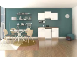 QUARTIER Küchenblock LUKE 150 x 60 cm Weiß Hochglanz / Sonoma Eiche