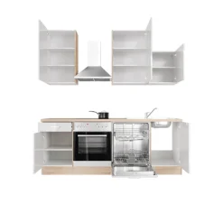 QUARTIER Küchenzeile LUKE Weiß Hochglanz/Sonoma Eiche NB ca. 220x234 x 60 cm