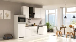 QUARTIER Küchenzeile PETE Weiß Matt/Weiß Caledonia Dekor ca. 280x234x60 cm