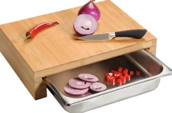 KESPER Schneidebrett mit einer Auffangschale Bambus/Edelstahl 40 x 29 x 11 cm Braun