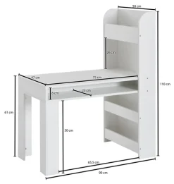 Kinder Kinder Schreibtisch mit Regal 50 x 110 cm weiß