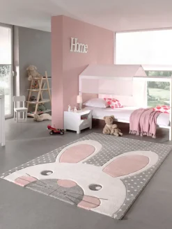 Kinder Kinderteppich PASTEL KIDS HASE 80 x 150 cm grau
