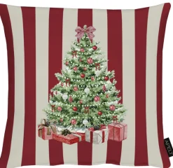 APELT Kissenhülle TANNENBAUM AUF STREIFEN 40x40cm rot