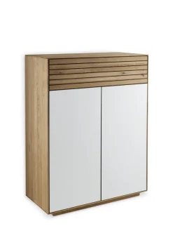 Kommode 80 x 103 cm Astige Eiche massiv/Türen Glas weiß satinato