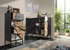 QUARTIER Kommode DAKOTA Mango massiv 110 x 50 x 42 cm gebeizt Mehrfarbig/Schwarz