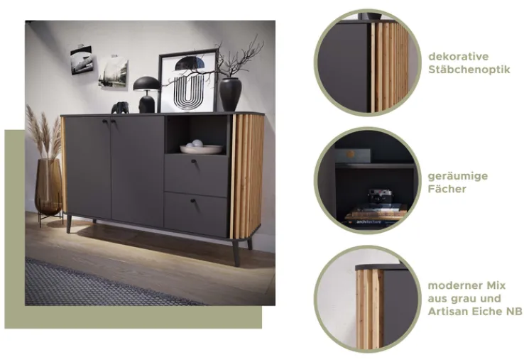 Kommode PURE 92 x 88 cm grau-Dekor/Eiche-Dekor