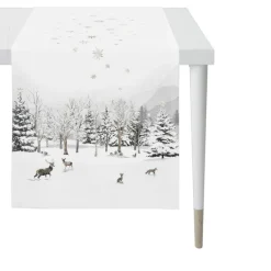 APELT Läufer WALDTIERE IM SCHNEE 48x140cm weiß-grau