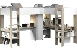 Kinder Parisot Eck-Hochbett ALEX braun/ weiß